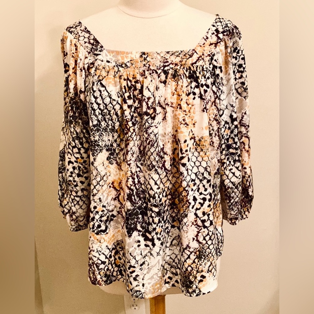 Savanna Jane Black Cream Snakeskin Print M Desert Vibes Lagenlook Boho Chic Top